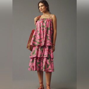 Anthropologie Corey Lynn Calter Tie-Shoulder Tiered Midi Dress